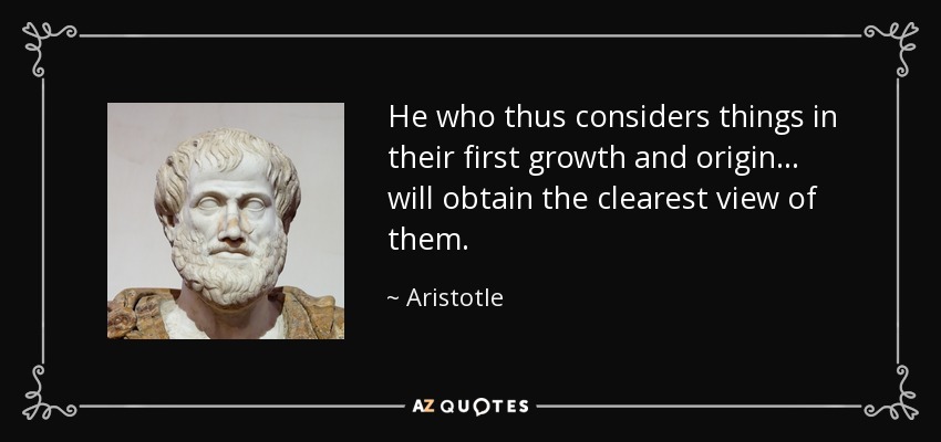 He who thus considers things in their first growth and origin ... will obtain the clearest view of them. - Aristotle