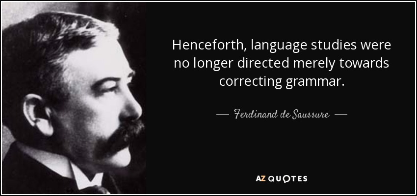 Henceforth, language studies were no longer directed merely towards correcting grammar. - Ferdinand de Saussure