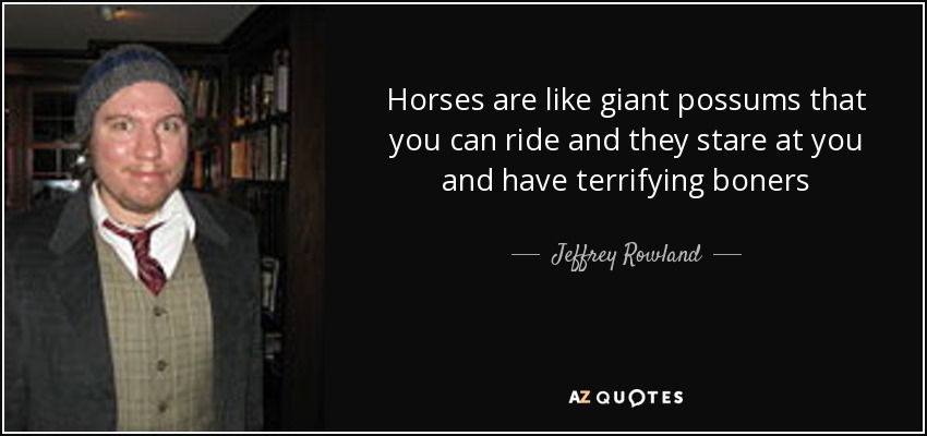 Horses are like giant possums that you can ride and they stare at you and have terrifying boners - Jeffrey Rowland