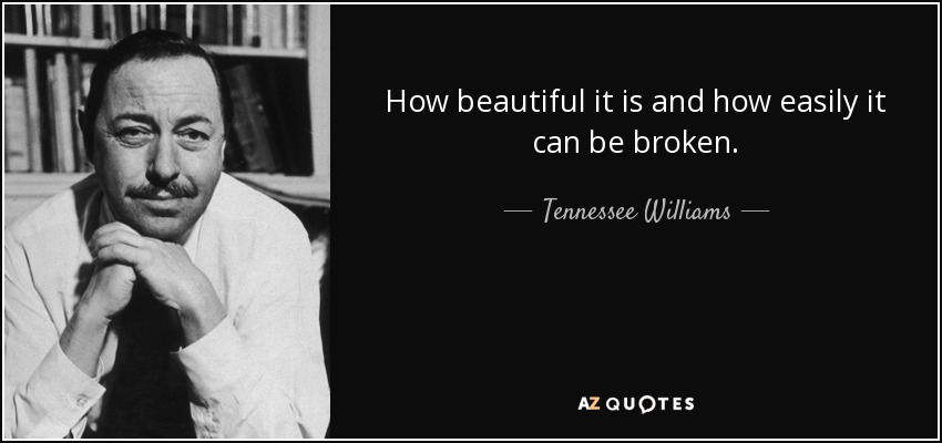 How beautiful it is and how easily it can be broken. - Tennessee Williams