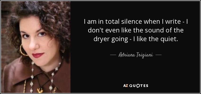 I am in total silence when I write - I don't even like the sound of the dryer going - I like the quiet. - Adriana Trigiani