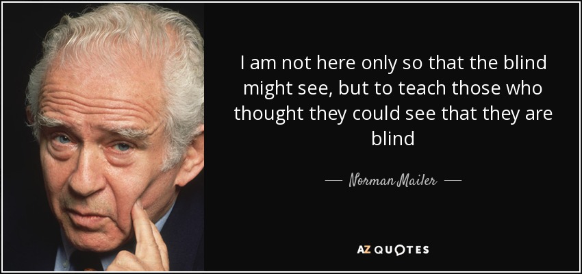 I am not here only so that the blind might see, but to teach those who thought they could see that they are blind - Norman Mailer
