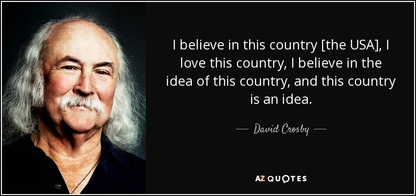 I believe in this country [the USA], I love this country, I believe in the idea of this country, and this country is an idea. - David Crosby