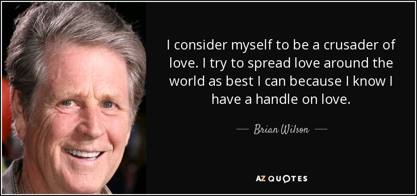 I consider myself to be a crusader of love. I try to spread love around the world as best I can because I know I have a handle on love. - Brian Wilson