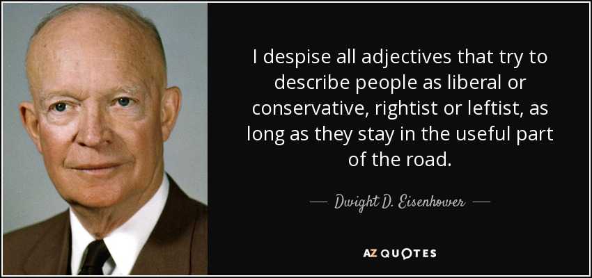I despise all adjectives that try to describe people as liberal or conservative, rightist or leftist, as long as they stay in the useful part of the road. - Dwight D. Eisenhower