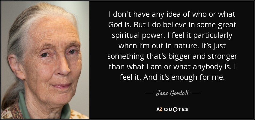 Jane Goodall quote: I don't have of who or what God...