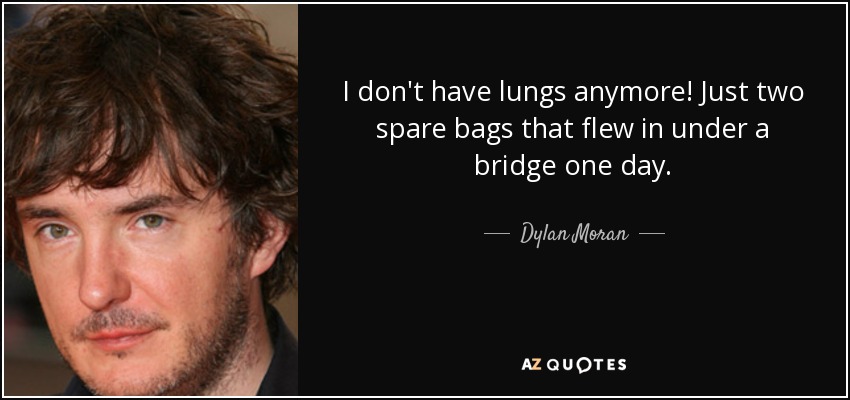 I don't have lungs anymore! Just two spare bags that flew in under a bridge one day. - Dylan Moran