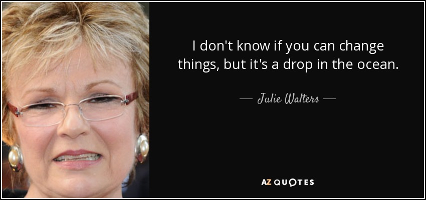 I don't know if you can change things, but it's a drop in the ocean. - Julie Walters