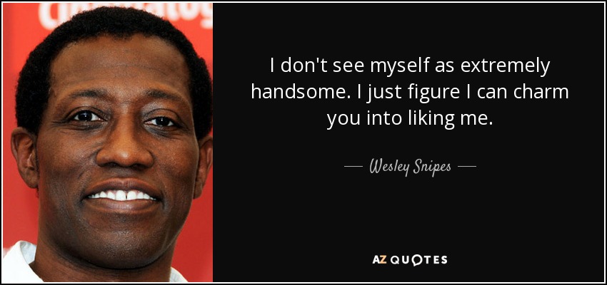 I don't see myself as extremely handsome. I just figure I can charm you into liking me. - Wesley Snipes