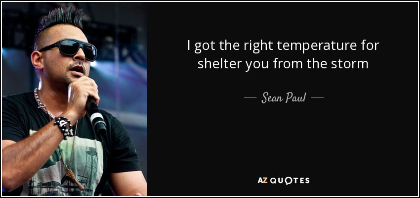 I got the right temperature for shelter you from the storm - Sean Paul