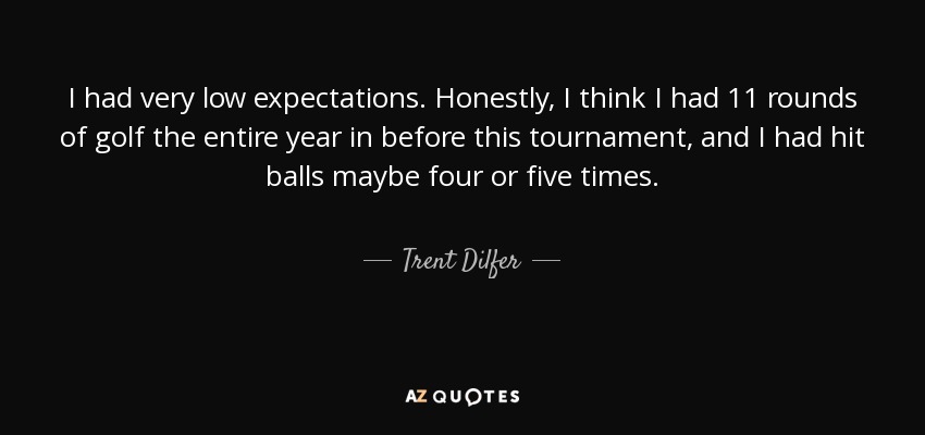 I had very low expectations. Honestly, I think I had 11 rounds of golf the entire year in before this tournament, and I had hit balls maybe four or five times. - Trent Dilfer