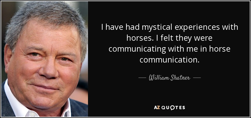 I have had mystical experiences with horses. I felt they were communicating with me in horse communication. - William Shatner