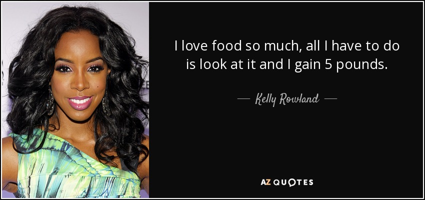 I love food so much, all I have to do is look at it and I gain 5 pounds. - Kelly Rowland