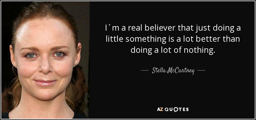 I´m a real believer that just doing a little something is a lot better than doing a lot of nothing. - Stella McCartney
