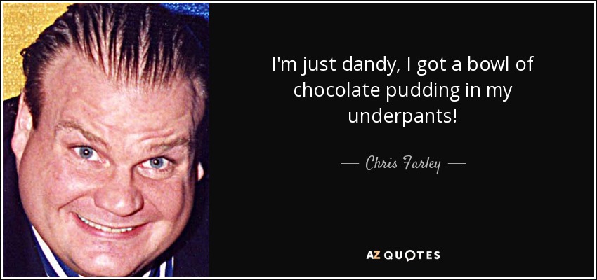 I'm just dandy, I got a bowl of chocolate pudding in my underpants! - Chris Farley