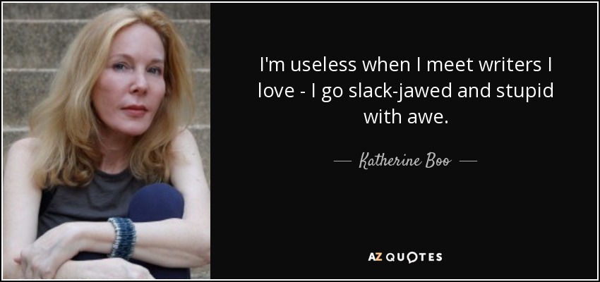 I'm useless when I meet writers I love - I go slack-jawed and stupid with awe. - Katherine Boo