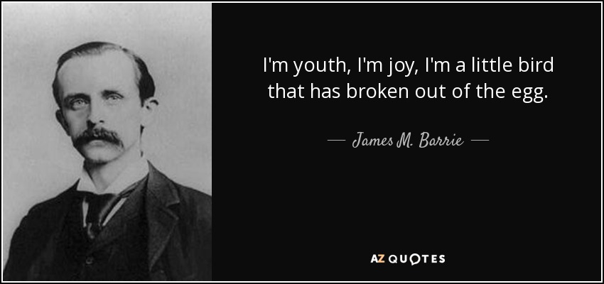 I'm youth, I'm joy, I'm a little bird that has broken out of the egg. - James M. Barrie