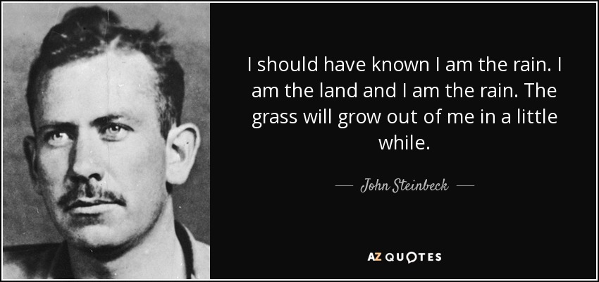 I should have known I am the rain. I am the land and I am the rain. The grass will grow out of me in a little while. - John Steinbeck