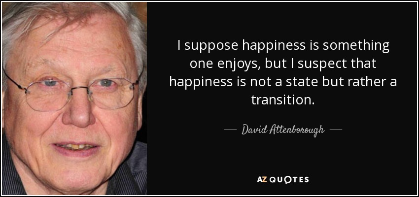 I suppose happiness is something one enjoys, but I suspect that happiness is not a state but rather a transition. - David Attenborough