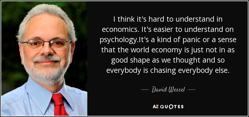 I think it's hard to understand in economics. It's easier to understand on psychology.It's a kind of panic or a sense that the world economy is just not in as good shape as we thought and so everybody is chasing everybody else. - David Wessel