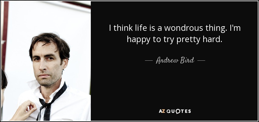 I think life is a wondrous thing. I'm happy to try pretty hard. - Andrew Bird