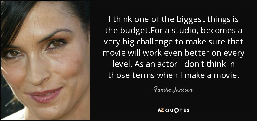 I think one of the biggest things is the budget.For a studio, becomes a very big challenge to make sure that movie will work even better on every level. As an actor I don't think in those terms when I make a movie. - Famke Janssen