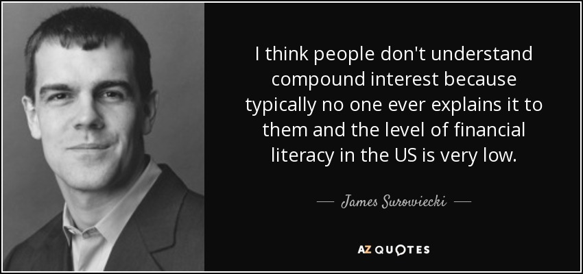I think people don't understand compound interest because typically no one ever explains it to them and the level of financial literacy in the US is very low. - James Surowiecki