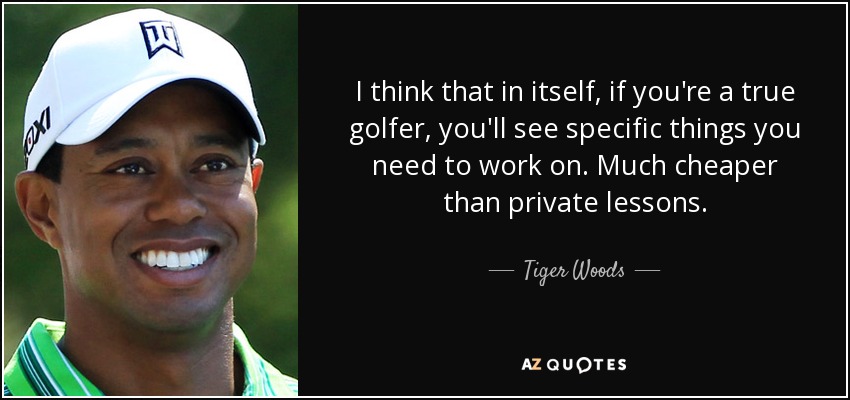 I think that in itself, if you're a true golfer, you'll see specific things you need to work on. Much cheaper than private lessons. - Tiger Woods