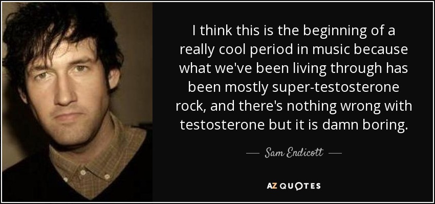 I think this is the beginning of a really cool period in music because what we've been living through has been mostly super-testosterone rock, and there's nothing wrong with testosterone but it is damn boring. - Sam Endicott