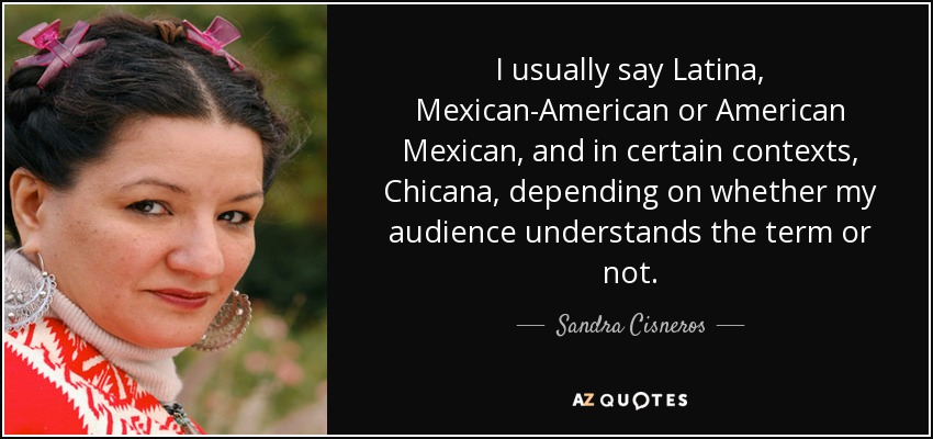 I usually say Latina, Mexican-American or American Mexican, and in certain contexts, Chicana, depending on whether my audience understands the term or not. - Sandra Cisneros