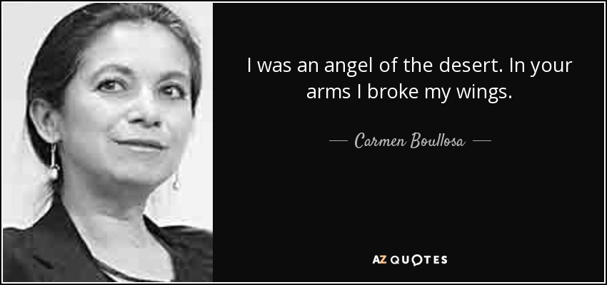 I was an angel of the desert. In your arms I broke my wings. - Carmen Boullosa