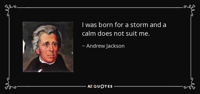I was born for a storm and a calm does not suit me. - Andrew Jackson