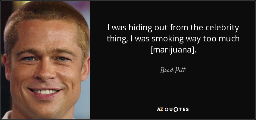 I was hiding out from the celebrity thing, I was smoking way too much [marijuana]. - Brad Pitt