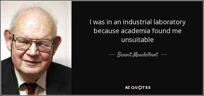I was in an industrial laboratory because academia found me unsuitable - Benoit Mandelbrot
