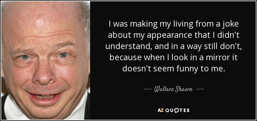 I was making my living from a joke about my appearance that I didn't understand, and in a way still don't, because when I look in a mirror it doesn't seem funny to me. - Wallace Shawn