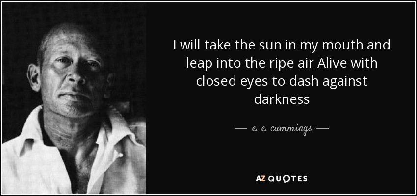 I will take the sun in my mouth and leap into the ripe air Alive with closed eyes to dash against darkness - e. e. cummings
