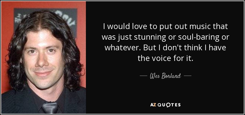 I would love to put out music that was just stunning or soul-baring or whatever. But I don't think I have the voice for it. - Wes Borland