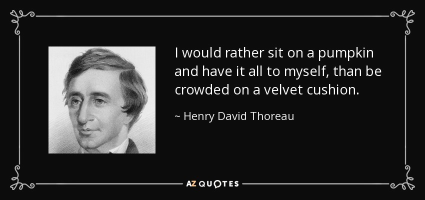 I would rather sit on a pumpkin and have it all to myself, than be crowded on a velvet cushion. - Henry David Thoreau