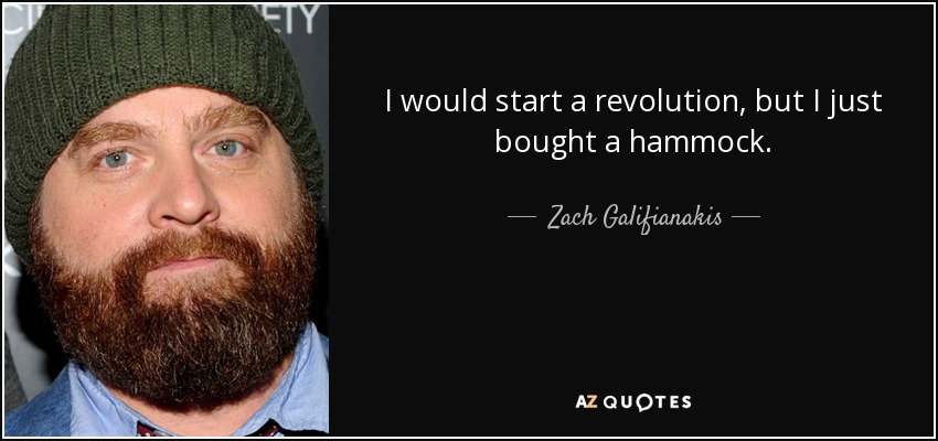 I would start a revolution, but I just bought a hammock. - Zach Galifianakis