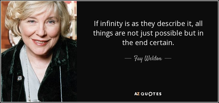 If infinity is as they describe it, all things are not just possible but in the end certain. - Fay Weldon