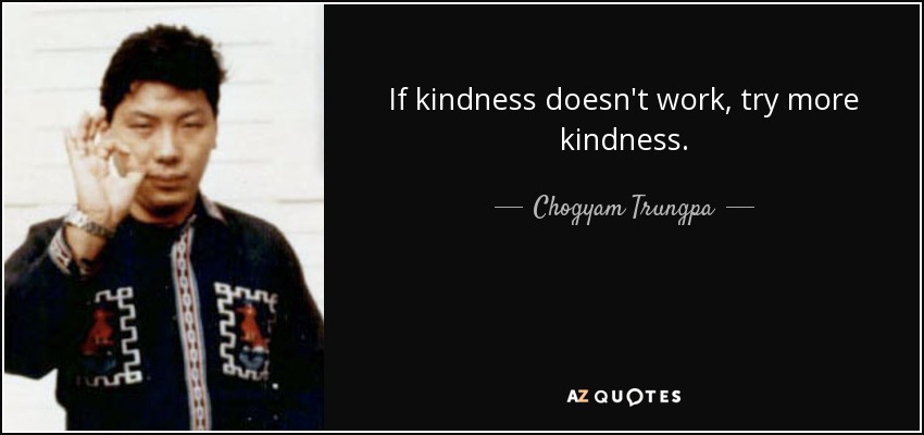 If kindness doesn't work, try more kindness. - Chogyam Trungpa
