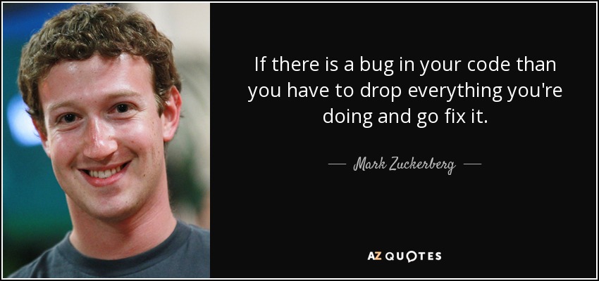 If there is a bug in your code than you have to drop everything you're doing and go fix it. - Mark Zuckerberg