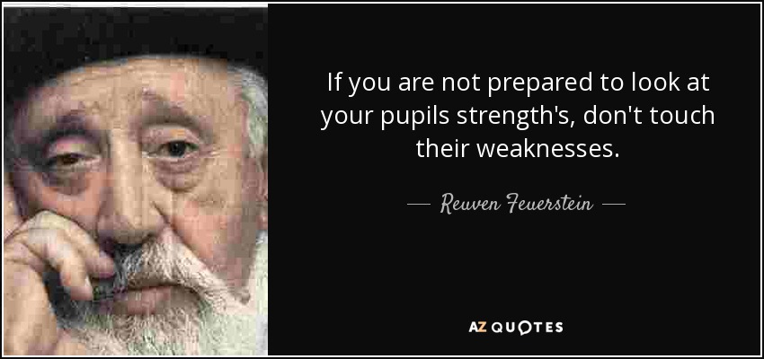If you are not prepared to look at your pupils strength's, don't touch their weaknesses. - Reuven Feuerstein
