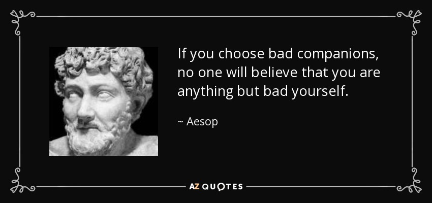 If you choose bad companions, no one will believe that you are anything but bad yourself. - Aesop