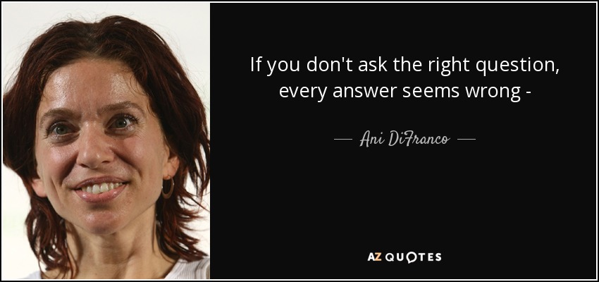 If you don't ask the right question, every answer seems wrong - - Ani DiFranco