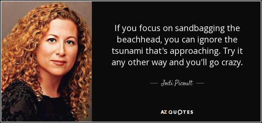 If you focus on sandbagging the beachhead, you can ignore the tsunami that's approaching. Try it any other way and you'll go crazy. - Jodi Picoult
