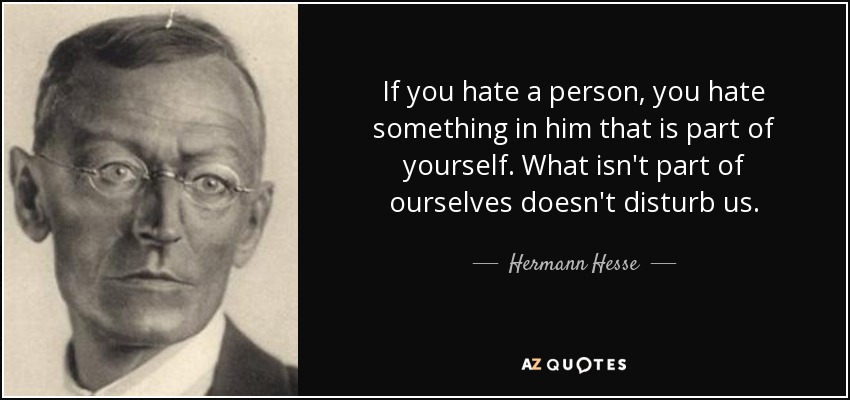 If you hate a person, you hate something in him that is part of yourself. What isn't part of ourselves doesn't disturb us. - Hermann Hesse