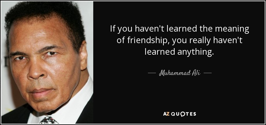 If you haven't learned the meaning of friendship, you really haven't learned anything. - Muhammad Ali
