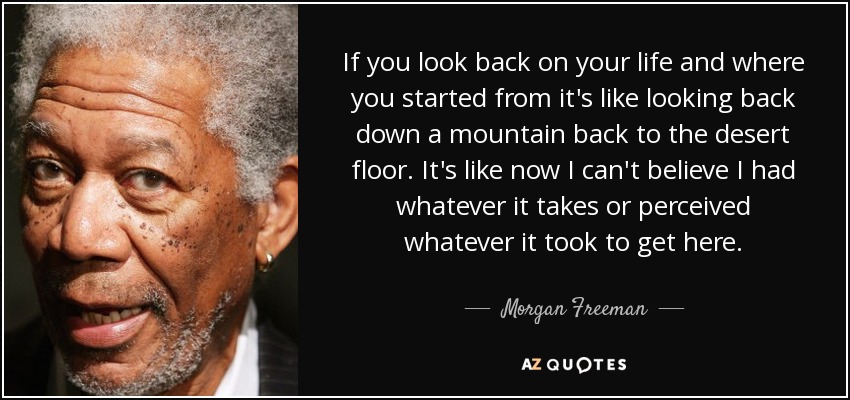 If you look back on your life and where you started from it's like looking back down a mountain back to the desert floor. It's like now I can't believe I had whatever it takes or perceived whatever it took to get here. - Morgan Freeman