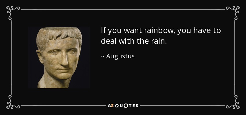 If you want rainbow, you have to deal with the rain. - Augustus